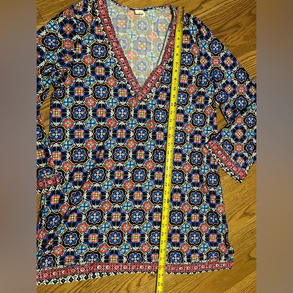 La Blanca Swim Cover Up Tunic Dress V-Neck Beach Mosaic‎ Floral Womens Large - Picture 3 of 8